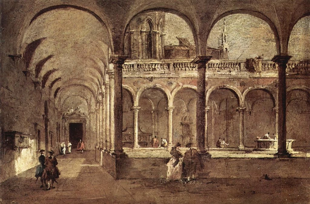 Interno di cortile con porticato a Venezia - Accademia Carrara, Bergamo